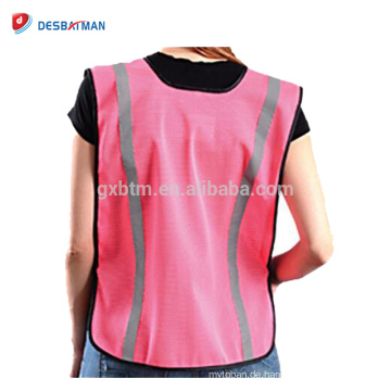 Frauen Hohe Sichtbarkeit 100% Polyester Mesh Sicherheitsweste Rosa Reflektierende Arbeit Weste Mit Klettverschluss